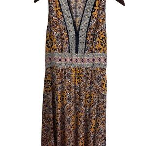 Women's Sleeveless Midi Length Dress by Wisp Size 8 Boho Paisley Print, V Neck